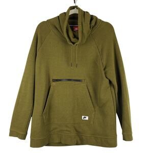 Nike Women's M Funnel‎ Neck Tech Fleece Pullover Sweater Olive Green Gorpcore